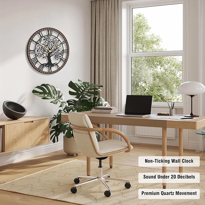 Micasso Rustic Large Wall Clock: 27Inch Farmhouse Tree of Life Metal - Image 3