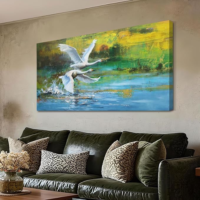 Anolyfi Swan Wall Art for Living Room, Goose Painting Large Animals Artwork - Image 2