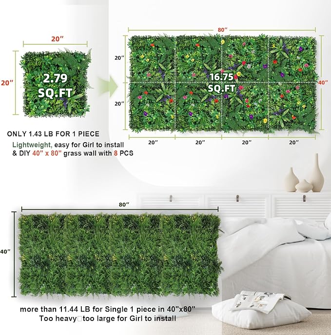 Artificial Boxwood Panel 8 Pieces 20"x20", Faux Ivy Privacy Fence Screen - Image 8