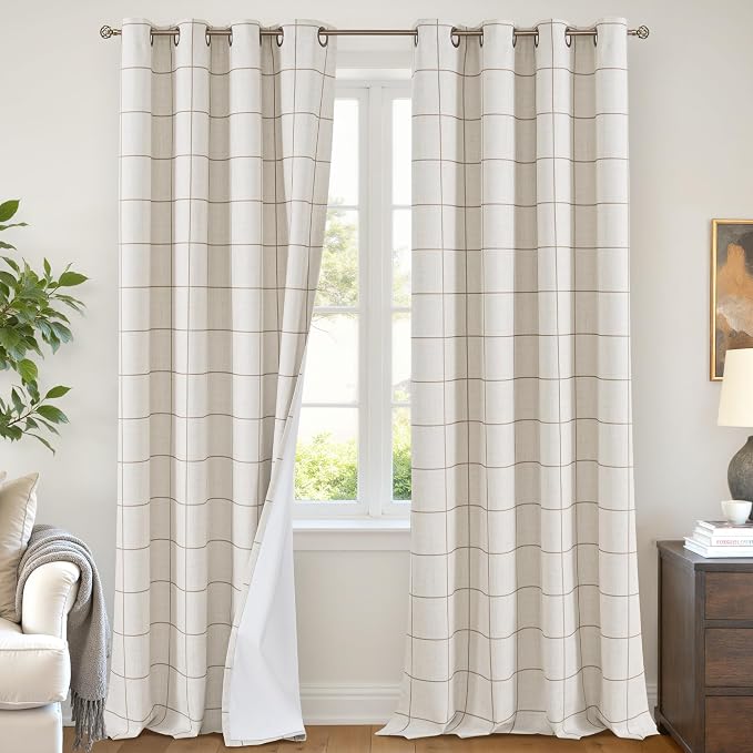 Lajode Brown Plaid Patterned Curtains Thermal Insulated by Lajode