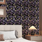 Extra Long Vintage Purple Leaves Wallpaper, 17.5In x 393In Black Botanical - Image 2