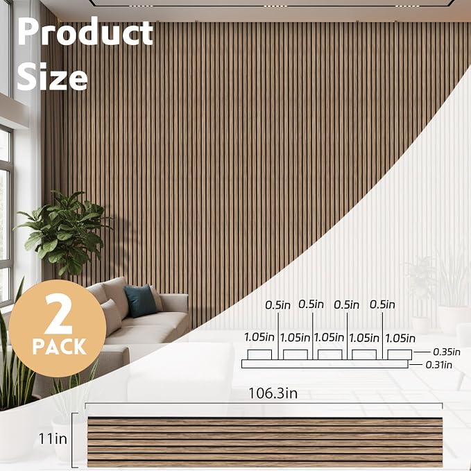 2 Pack Wood Panels for Wall, 106.3" × 11" Wood Slat Acoustic Panels for Wall - Image 2