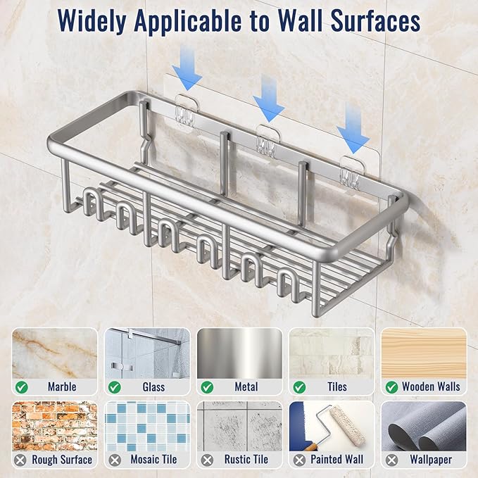 8 Pack Adhesive Rustproof Shower Shelves - Image 7
