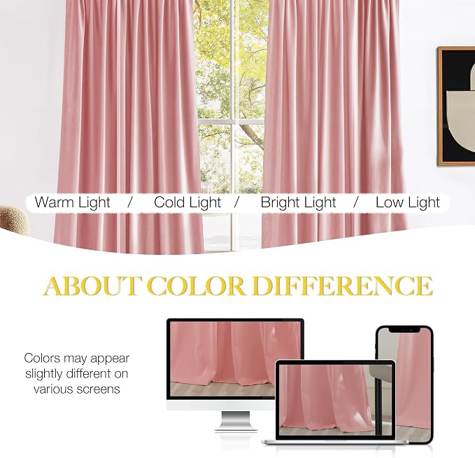 NICETOWN Pink Velvet Curtains 84 inch Long 2 Panels - Image 5