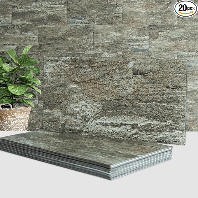AULIGET 20-Piece Apache Brown Rock Peel and Stick Backsplash Wall Tiles by AULIGET
