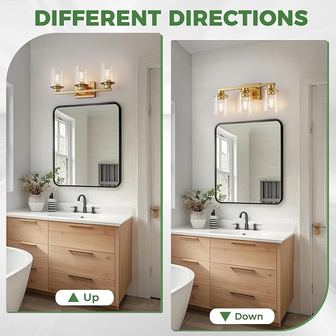 DORESshop 20 Inch Bathroom Light Fixtures, 3-Light Gold Bathroom Lighting - Image 7