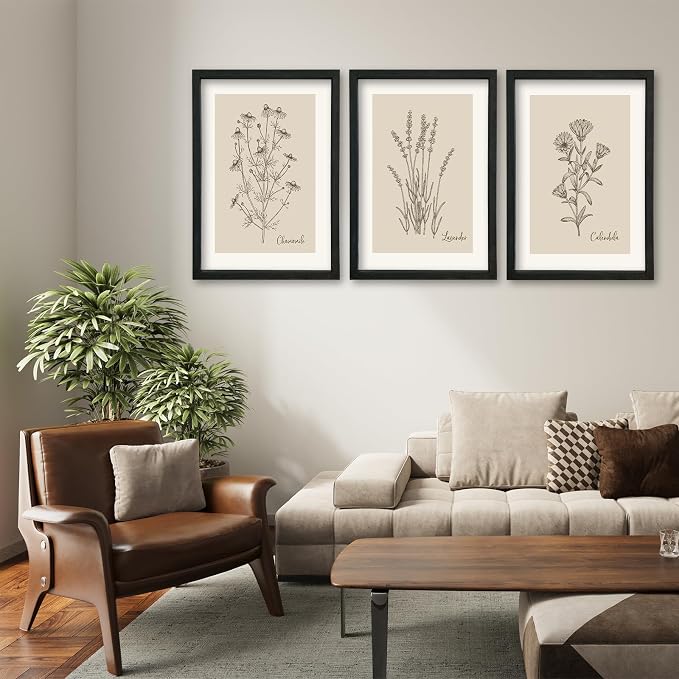 YWJKWLGS Vintage Botanical Wall Art 11x16 Inch Set Of 3 Wooded Framed - Image 4