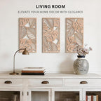 VIYYIEA Boho Solid Wood Carved Wall Art Set of 3, Geometric Minimalist Wooden - Image 4