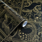 Erfoni 197"x17.7" Black and Gold Wallpaper Vintage Self Adhesive Peel and Stick by Erfoni