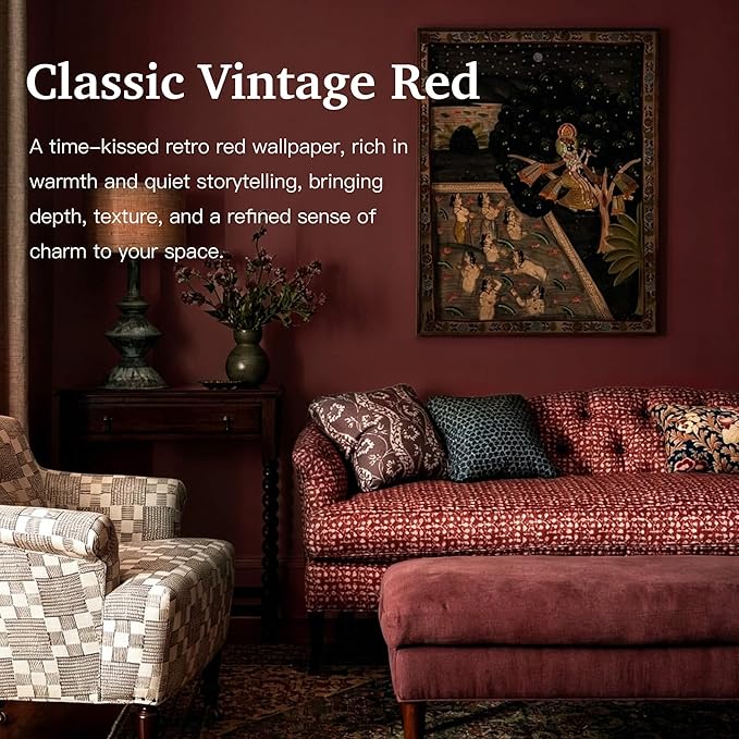 Dimoon 78.7"x17.7" Peel and Stick Wallpaper Dark Red Contact Paper - Image 3
