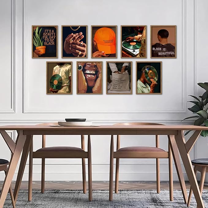 Black Culture Wall Art Set of 9, Living Room, Neutral Color Home Decor - Image 4