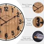 EMAX HOME Large Old Town Farmhouse Wall Clock 24 Inch Rustic Antique Wood - Image 7