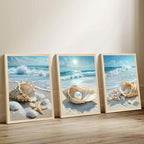 SYWENNOI 3 Piece Wood Framed Beach Wall Art, Sandy Shore, Pearl in Shell - Image 5