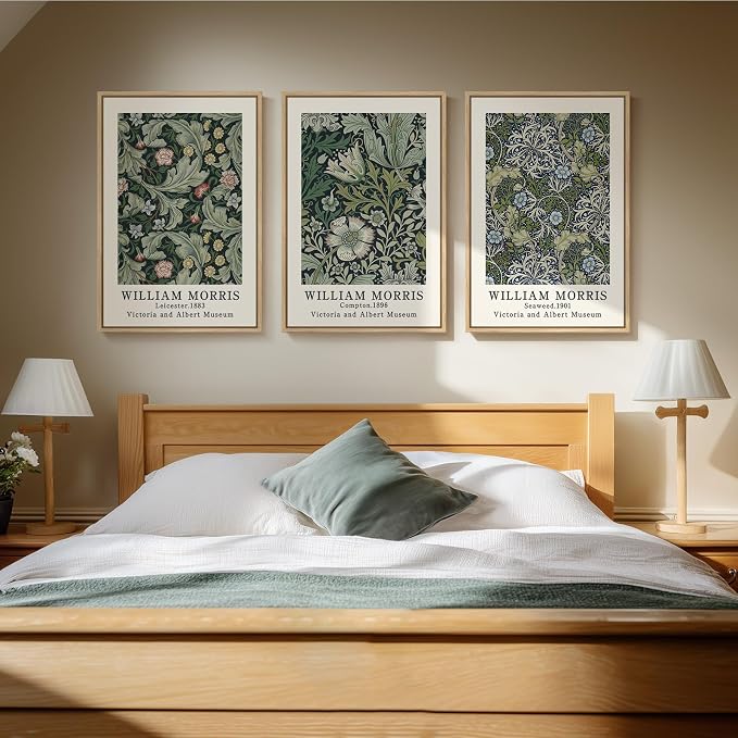 Framed William Morris Canvas Wall Art Green Decor Set of 3, Vintage Large - Image 3