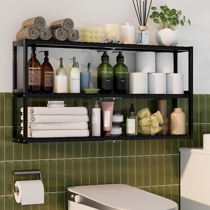 Extra Long Bathroom Organizer Storage Shelves 100% Bamboo Adjustable Height by PPN