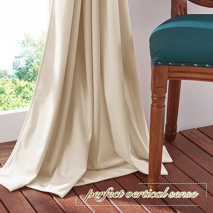 NICETOWN Beige Velvet Curtains 72 inches 2 Panels Set, Thermal Insulated Heavy - Image 6