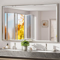 60 x 36 Brushed Nickel Bathroom Mirror, Beveled Framed Rectangle by QUEENFUN