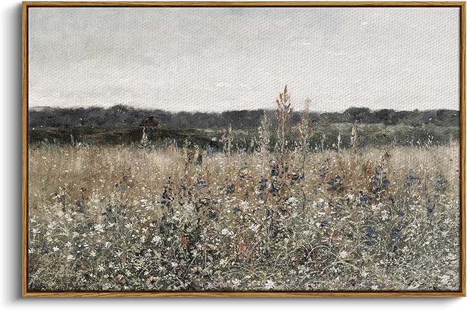 InSimSea Framed Canvas Wall Art Vintage Decor, Landscape Wall Art, Meadow by InSimSeaArt