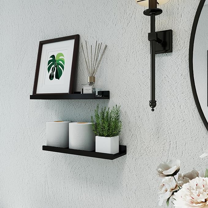 Black Floating Shelves for Wall Decor, Wall Mounted Wood Storage Shelf for - Image 4