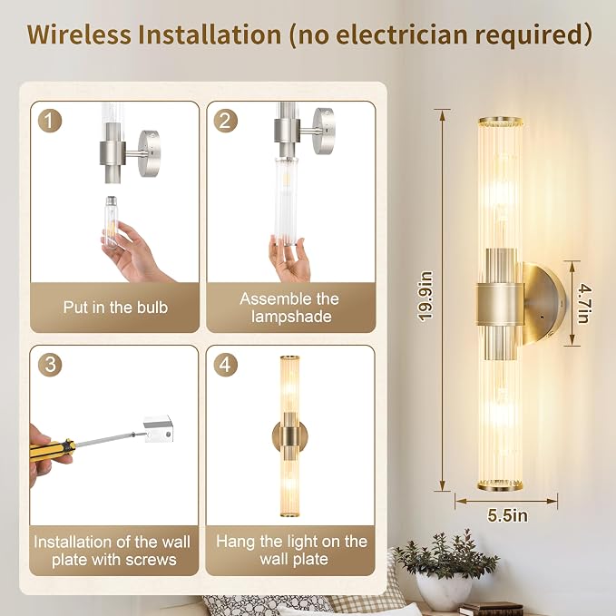 Morauroral Sand Nickel Battery Operated Wall Sconces Set of Two, Rechargeable - Image 5