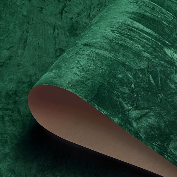 30"x160" Emerald Green Wallpaper Peel and Stick Crushed Forest Green Velvet by HelloWall