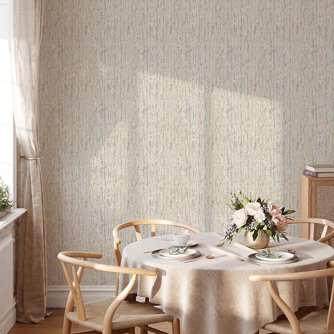 JiffDiff Woven Wallpaper Peel and Stick 17.3" x 1200" Colorful Paint Grasscloth - Image 2