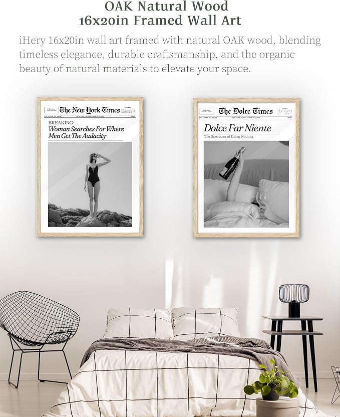 iHery Framed Trendy NewsPaper Wall Art, Large 16x20in Canvas Wall Art, Woman - Image 3