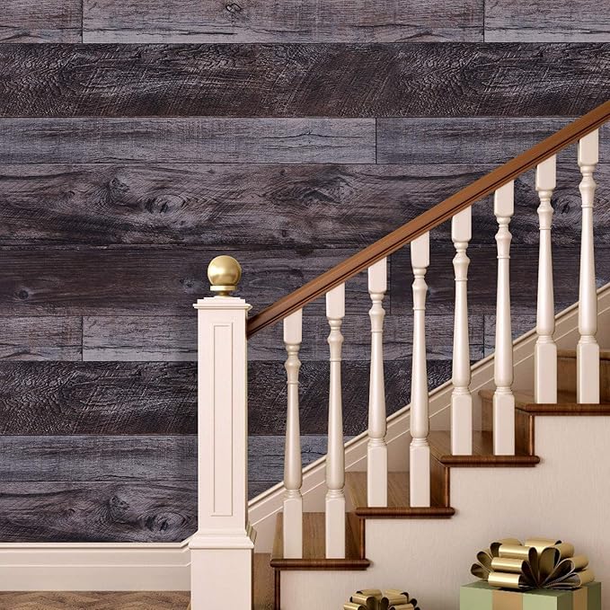 WENMER 17.71" x 197" Grey Wood Peel and Stick Wallpaper - Image 3