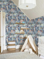 Ismoon Floral Peel and Stick Wallpaper Vintage Blue Contact Paper Jellyfish - Image 6