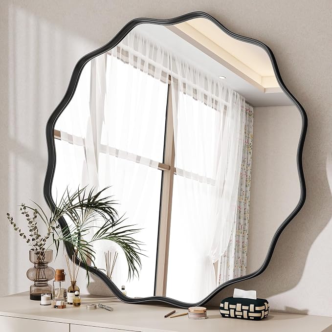 Round Wavy Mirror, 30 Inch Metal Frame Circle Mirror, Round Wall Mounted - Image 2