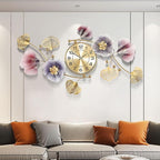 Wall Clocks for Living Room Decor, Large Wall Clock, 3D Creative Metal Ginkgo by Axioglo