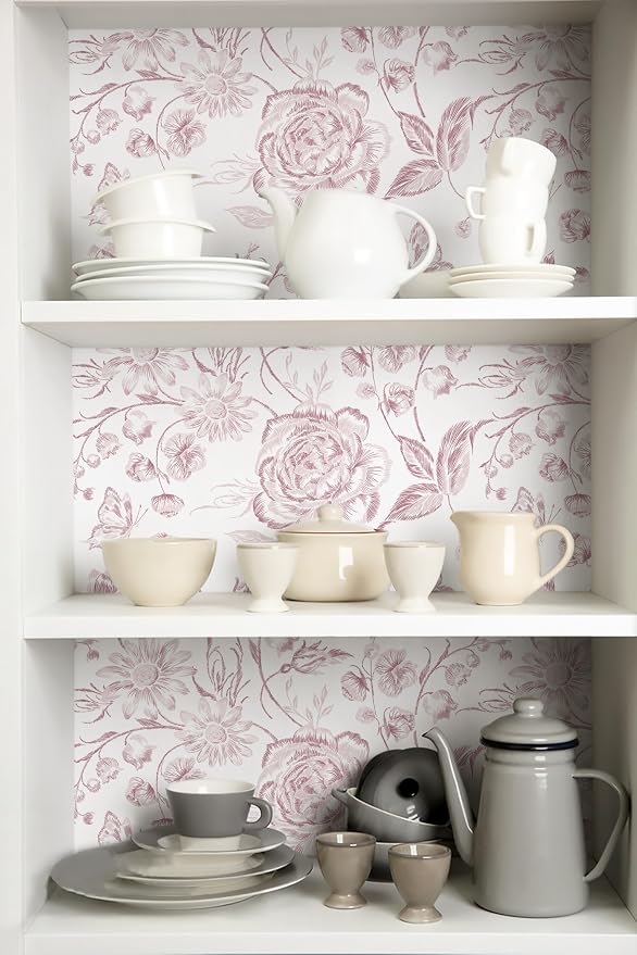 Yasinet Pink Floral Wallpaper Boho Peel and Stick Wallpaper Pink and White - Image 8