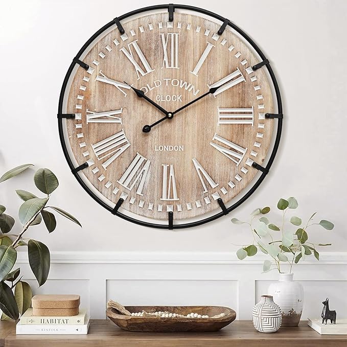 24 Inch Large Farmhouse Wall Clock, Rustic Wooden Wall Clock Decorative - Image 5