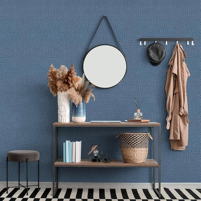Blue Wallpaper Grasscloth Peel and Stick Wallpaper 17.7inch x 393.7inch - Image 2