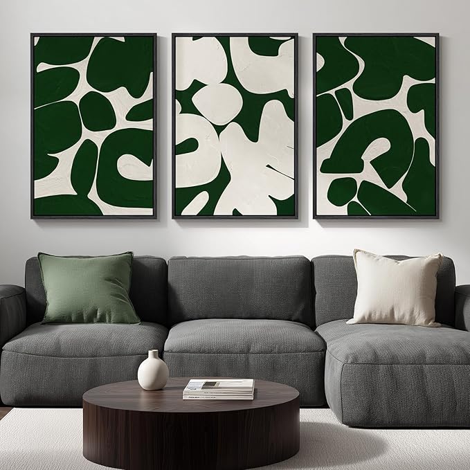 Large Framed Green and White Abstract Wall Art - Image 2