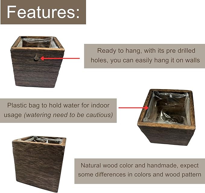 LaLaGreen Wood Planter Boxes for Indoor Plants Small Square Wall Mounted - Image 3