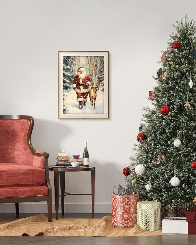 VIYYIEA Winter Framed Wall Art for Living Room, Santa Claus and Reindeer Canvas - Image 8