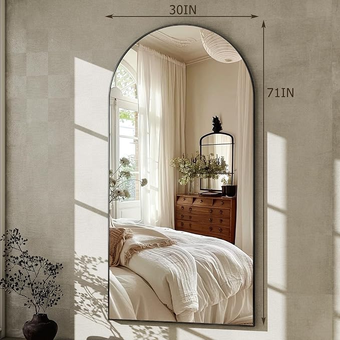 GLSLAND-30x71 inch Wall Mount Arched Full Length Mirror-Aluminum Alloy Frame - Image 5