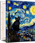 ALMLZL Framed Van Gogh The Starry Night Cat Canvas Wall Art Cute Funny Black by ALMLZL