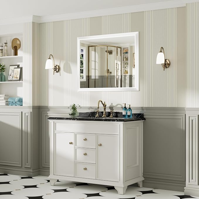 40x32 Inch White Bathroom Mirror - Image 4
