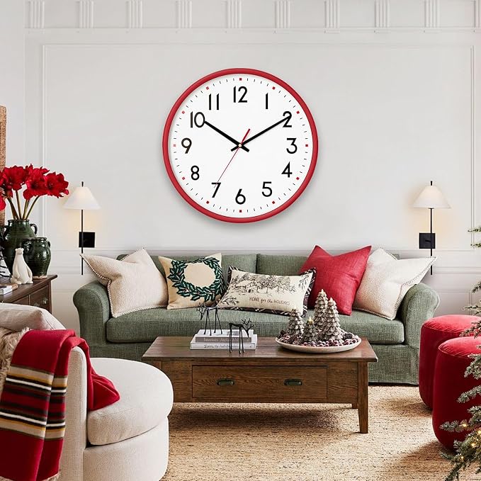 HZDHCLH Wall Clock Red, Silent Wall Clocks Battery Operated 10 Inch Modern Non - Image 8