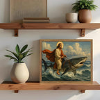 Framed Jesus Riding a Shark Wall Art, Humorous Christian Canvas Print, Fun - Image 2