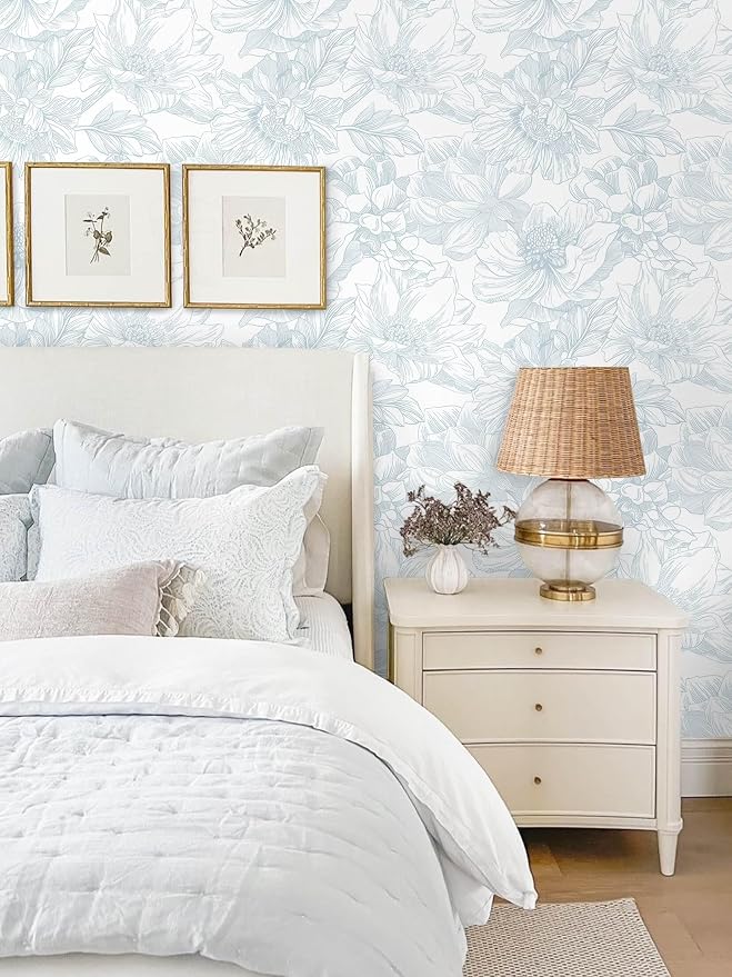 Ismoon Large Floral Peel and Stick Wallpaper Boho White and Blue Contact Paper - Image 2