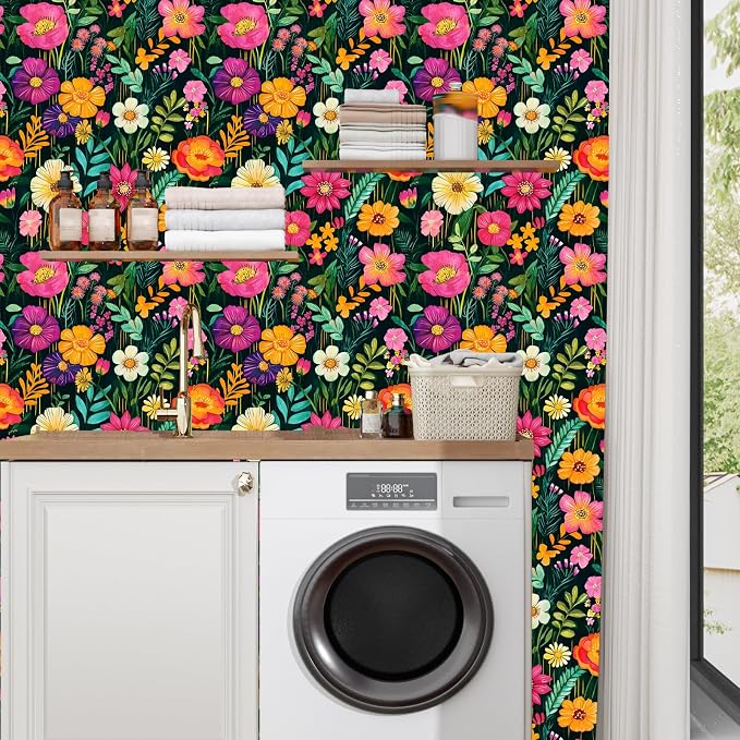 BOKEBEVE Extra Long Watercolor Colorful Floral Wallpaper Peel and Stick Green - Image 5