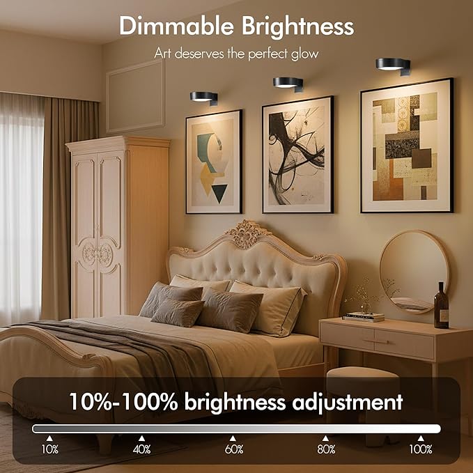 3-Pack Picture Lights for Wall, Rechargeable Battery Operated LED Painting Light - Image 3