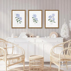 WRFON Blue Hydrangea Framed Wall Art Set of 3, Watercolor Floral Botanical - Image 2