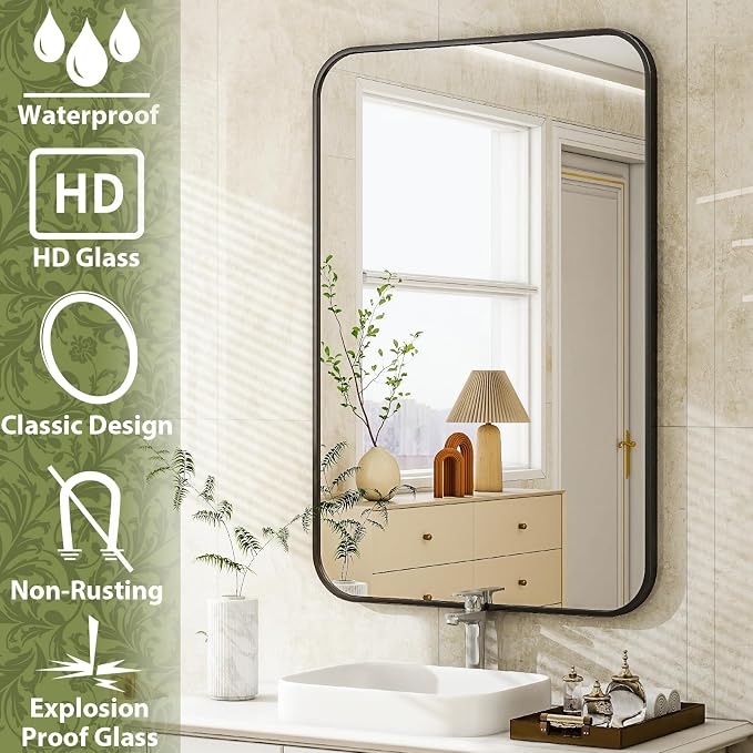 Easly 26 x 38 Inch Bathroom Mirror, Rounded Rectangular Vanity Mirror - Image 7