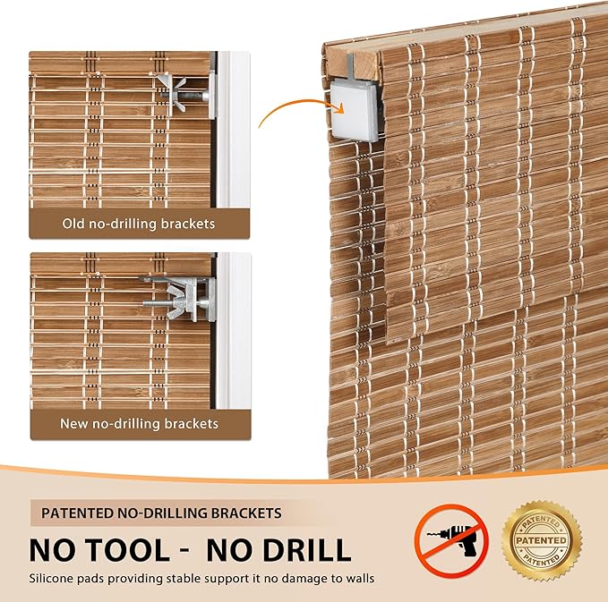 LazBlinds No Tools No Drill Cordless Bamboo Roman Shades, Custom Light - Image 3