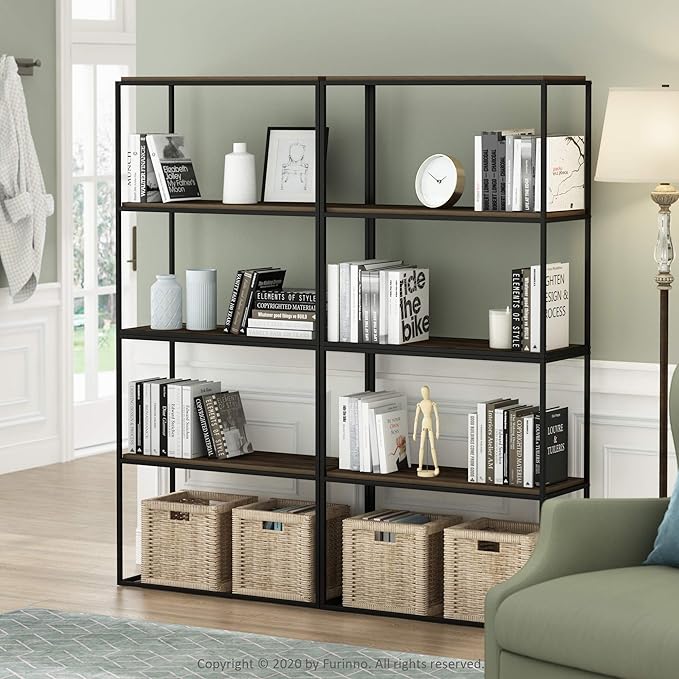 Furinno Moretti Modern Wide Stackable Metal Shelf, Columbia Walnut - Image 2