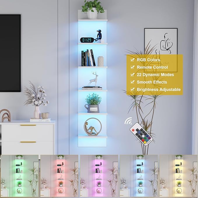 Qupui 6-Tier Wall Shelf with RGB LED Lights - Image 6
